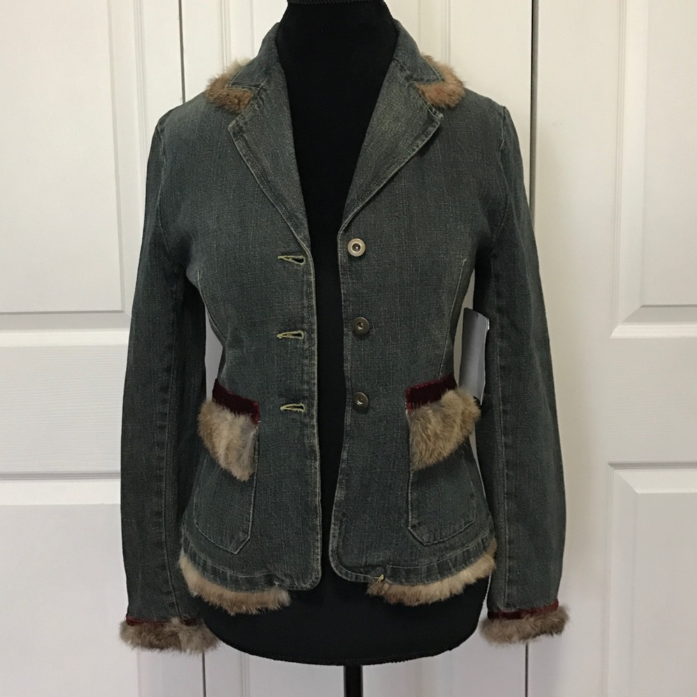 Denim & Faux Fur Jacket • Ribbon & Lace Detail